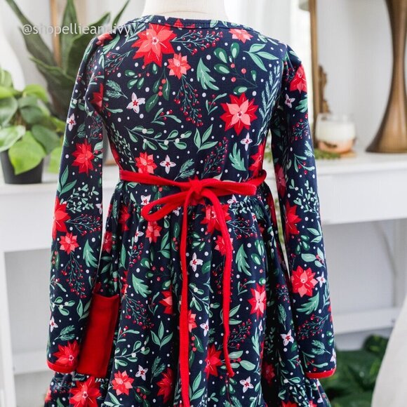 Eliza Cate & Co 4T Black Red Christmas Dress with White Lace Trim - Picture 4 of 9